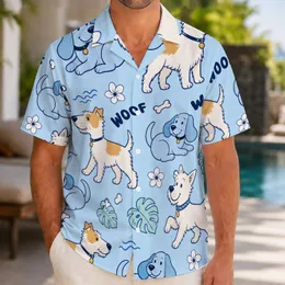 Cartoon Terrier Dogs Bones And Plumeria For Tropical Vacation Dog Lover Outfits Wear Hawaiian Shirt