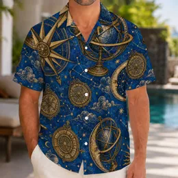 Celestial Compass And Astrolabe Vintage Nautical Explorer Beach Vacation Wear For Men Hawaiian Shirt