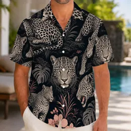 Five Leopard Jungle Cats For Tropical Resort Nights Men's Vintage Vacation Style Hawaiian Shirt