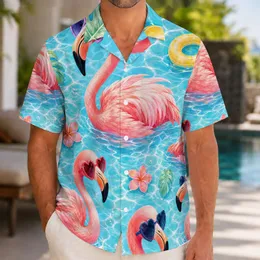 Pink Flamingos Heart Sunglasses Tropical Pool Party Beach Vacation Resort Style Outfit Hawaiian Shirt