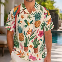 Colorful Parrots Pineapples And Cacti For Tropical Resort Vacations And Beach Days Hawaiian Shirt