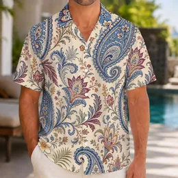 Vintage Blue Paisley Botanical Motifs For Coastal Resort Travel And Summer Getaways Hawaiian Shirt