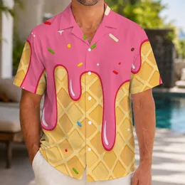 Strawberry Ice Cream Cone With Candy Sprinkles For Summer Beach Parties And Dessert Fans Hawaiian Shirt