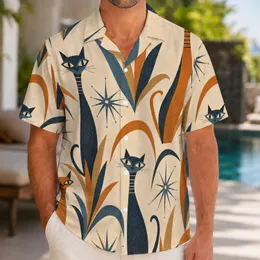 Mid Century Cats Atomic Starbursts Beach Vacation Retro Resort Wear For Men Casual Hawaiian Shirt