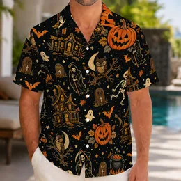 Spooky Skeletons Pumpkins And Haunted Cottages For Halloween Parties And Getaways Hawaiian Shirt