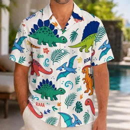Cartoon Dinosaur Tropical Island Motifs For Beach Vacation, Cruise Trips And Resort Wear Hawaiian Shirt
