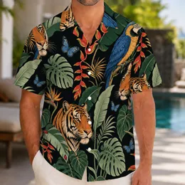Vibrant Bengal Tiger And Macaw Jungle Motifs For Beach Vacations And Resort Getaways Hawaiian Shirt