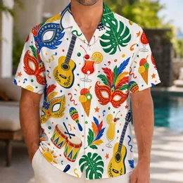 Colorful Carnival Masks Guitars And Cocktails For Tropical Vacation Party Outfits Hawaiian Shirt
