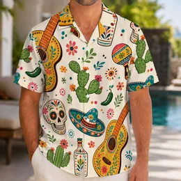 Mexican Fiesta Guitars Sombreros Cactus Retro For Cinco De Mayo Beach Party Style Hawaiian Shirt
