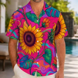 Psychedelic Sunflowers And Tropical Leaves For Beach Vacation Summer Festival Wear Hawaiian Shirt
