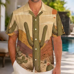 Vintage Desert Cactus Sunset Travel Art for Southwest Vacations and Casual Getaways Hawaiian Shirt