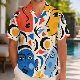 Abstract Colorblock Faces For Beach Parties And Resort Travel Unisex Retro Style Hawaiian Shirt