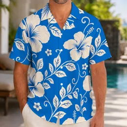 Blue And White Hibiscus Floral Coastal Vacation Style Gift For Tropical Beach Lovers Hawaiian Shirt