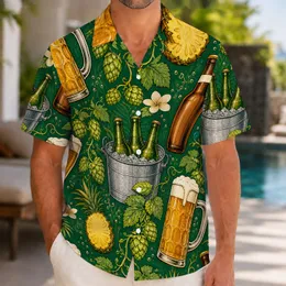Golden Beer Steins Hops And Pineapple For Brewery Parties, Beach Trips And Beer Lovers Hawaiian Shirt