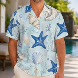 Blue Starfish And Seashells For Coastal Vacation Travel And Summer Beach Escape Trips Hawaiian Shirt