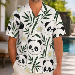 Playful Panda Faces With Bamboo And Plumeria For Tropical Beach Vacation Resort Wear Hawaiian Shirt