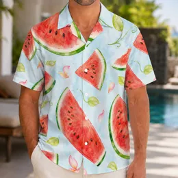 Watermelon Slices With Tropical Flowers For Beach Resort And Vacation Summer Trips Hawaiian Shirt
