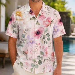 Watercolor Camellia And Orchid Florals For Resort Travel And Garden Party Wear Hawaiian Shirt