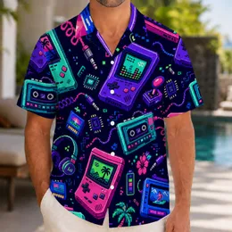 Neon Pixel Arcade Devices For Retro Parties, Beach Nights And 80s Gamer Style Wear Hawaiian Shirt