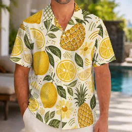 Lemon Pineapple Citrus Motifs for Summer Beach Vacation Resort Wear Men and Women Hawaiian Shirt