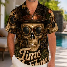 Steampunk Skull With Goggles Top Hat Time Machines Retro Travel Gift For Adventure Fans Hawaiian Shirt