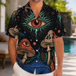 Mystical Cosmic Eye And Mushrooms For Festival Beach Nights And Boho Summer Style Hawaiian Shirt