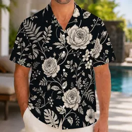 Ivory Tropical Garden Florals On Black For Relaxed Beach Vacations And Resort Wear Men Hawaiian Shirt