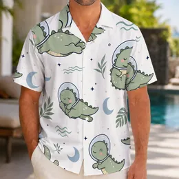 Sage Baby Dinosaur Astronauts With Moons For Fun Beach Vacations And Space Lovers Hawaiian Shirt