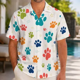 Colorful Tropical Paw Motifs for Beach Vacations, Resort Days, and Dog Cat Lovers Hawaiian Shirt