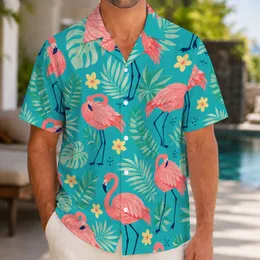 Coral Pink Flamingo And Tropical Foliage Resort Vacation Outfit For Plus Size Men Hawaiian Shirt