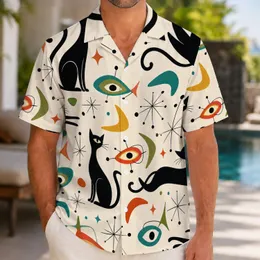 Mid-Century Atomic Black Cats for Retro Resort Vacations, Beach Trips and Getaways Hawaiian Shirt