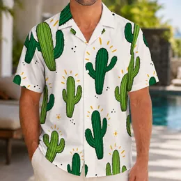 Green Saguaro Cactus Desert Resort Vacation Outfit for Men and Women, Plus Size Hawaiian Shirt