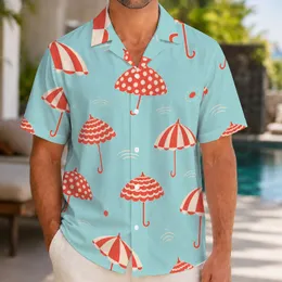 Vintage Beach Umbrella Motif For Coastal Vacation Resort Wear, Summer Travel Men Hawaiian Shirt