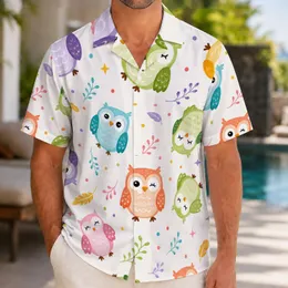 Colorful Cartoon Owl Motifs for Summer Parties, Beach Trips and Nature Bird Lovers Hawaiian Shirt