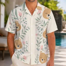 Cute Woodland Bear Faces With Eucalyptus For Relaxed Tropical Getaways And Resort Days Hawaiian Shirt