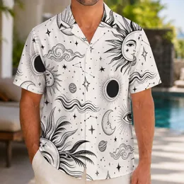 Celestial Sun Moon Eye Mystic Folk Art Beach Vacation Resort Style For Men Plus Size Hawaiian Shirt