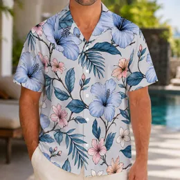 Blue And Pink Tropical Floral Botanical For Resort Parties And Vacation Style For Men Hawaiian Shirt