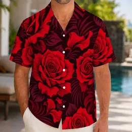 Dark Red Rose Botanical Aloha Style For Resort Wear, Parties And Date Nights For Men Hawaiian Shirt