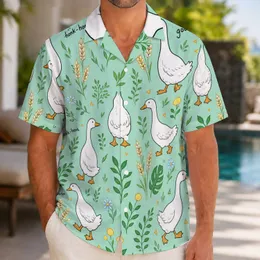 Whimsical White Geese In Aloha Meadow For Beach Parties And Casual Weekend Outings Hawaiian Shirt