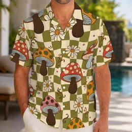 Retro Mushroom Daisy Checkerboard For Groovy Summer Festivals And Garden Parties Hawaiian Shirt