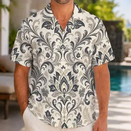 Ivory Tropical Damask Floral Motif For Summer Resort Vacation and Beach Travel Men Hawaiian Shirt