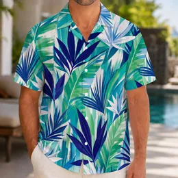 Tropical Indigo Leaf And Aqua Flower Resort Party Beach Vacation Wear For Men And Dads Hawaiian Shirt