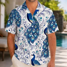 Blue Peacock Feather Art Nouveau Tropical Resort Party Wear For Men And Women Hawaiian Shirt