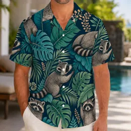 Raccoon Tropical Leaf Aloha Wildlife for Beach Vacations and Island Party Outfits Hawaiian Shirt