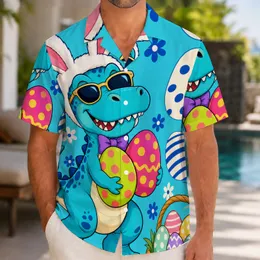 Turquoise Baby T Rex Bunny Hood Easter Eggs For Spring Break Vacation Party Outfit Hawaiian Shirt