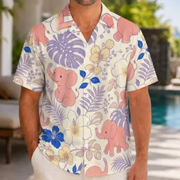 Pink Baby Elephant Tropical Floral Resort Wear for Women and Couples Travel Getaways Hawaiian Shirt
