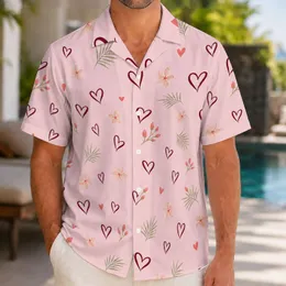 Blush Pink Hearts and Plumeria for Beach Resort Getaways and Romantic Vacation Wear Hawaiian Shirt