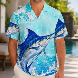 Leaping Blue Marlin Ocean Waves For Coastal Fishing Trips And Beach Vacations Gift Hawaiian Shirt