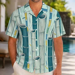 Mid Century Geometric Bamboo Grove Tropical Aloha Resort Summer Vacation Wear For Men Hawaiian Shirt