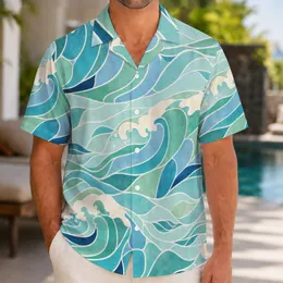 Mid-Century Abstract Ocean Waves for Coastal Resort Vacations and Beach Travel Getaways Hawaiian Shirt